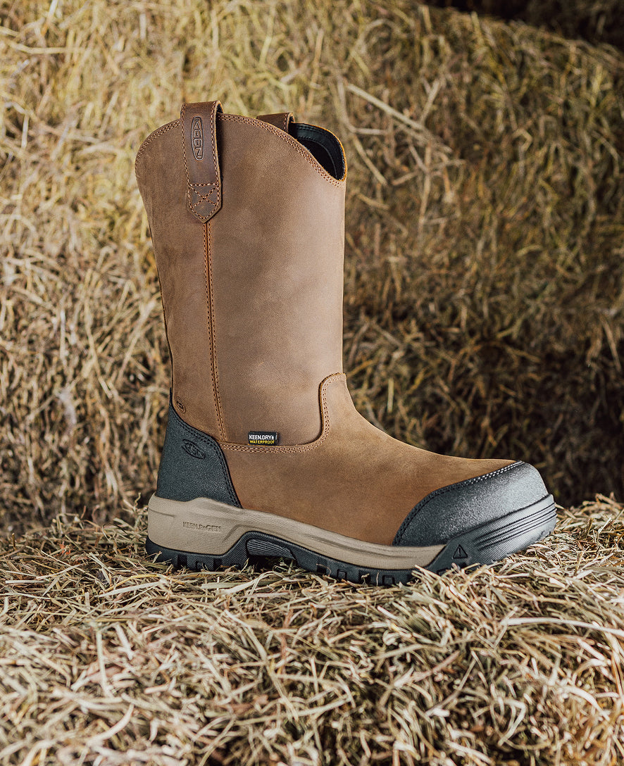 Men's Evanston Pull-On Waterproof Boot (Soft Toe) Bison/Black | Keen